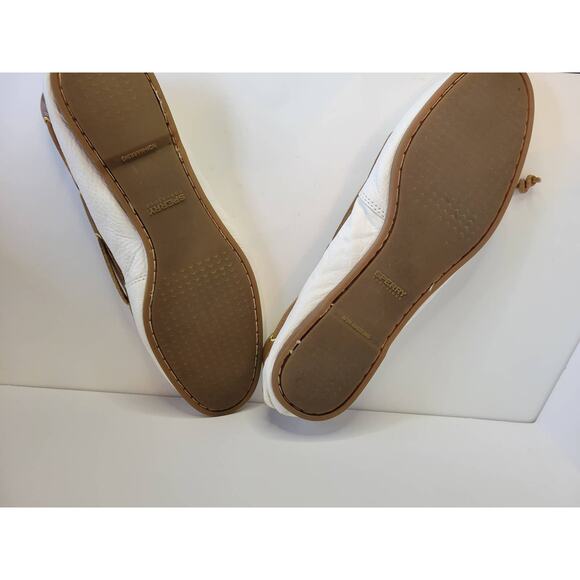 Women's Sperry Top Sider White Leather and Khaki Slip On Boat Shoes US 9.5M - Picture 2 of 8